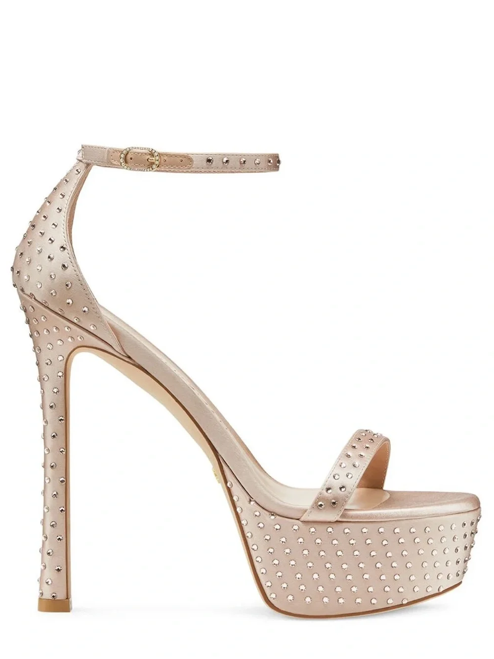 Stuart Weitzman Nude Crystal-Embellished Platform Sandal Heels